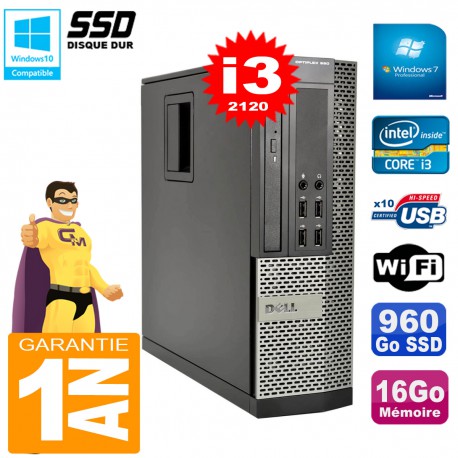 PC DELL 990 SFF Core I3-2120 Ram 16Go Disque 960Go SSD Graveur Wifi W7