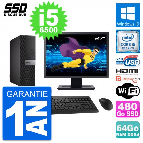 PC Dell 5050 SFF Ecran 27" Intel i5-6500 RAM 64Go SSD 480Go HDMI Windows 10 Wifi