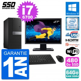 PC Tour Dell 7050 Ecran 27" Core i7-6700 RAM 64Go SSD 480Go HDMI Windows 10 Wifi