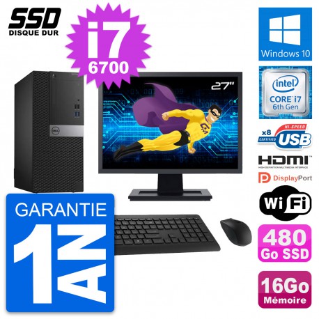 PC Tour Dell 3040 Ecran 27" Core i7-6700 RAM 16Go SSD 480Go HDMI Windows 10 Wifi