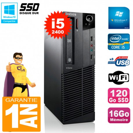 PC Lenovo M92p SFF Core I5-2400 16Go Disque 120Go SSD Graveur DVD Wifi W7