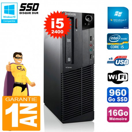 PC Lenovo M92p SFF Core I5-2400 16Go Disque 960Go SSD Graveur DVD Wifi W7