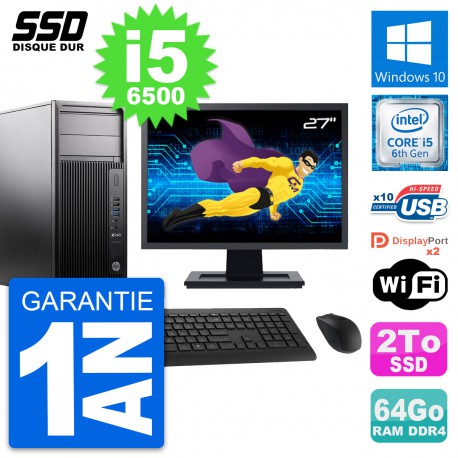 PC Tour HP WorkStation Z240 Ecran 27" i5-6500 RAM 64Go SSD 2To Windows 10 Wifi