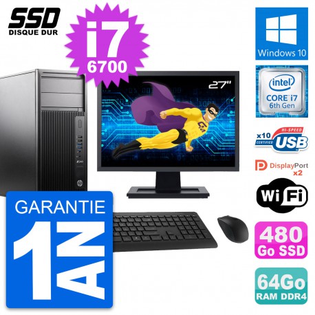 PC Tour HP WorkStation Z240 Ecran 27" i7-6700 RAM 64Go SSD 480Go Windows 10 Wifi