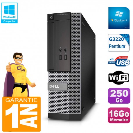 PC DELL 3020 SFF Intel G3220 Ram 16Go Disque 250 Go Graveur DVD Wifi W7