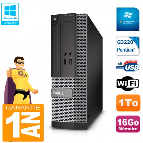 PC DELL 3020 SFF Intel G3220 Ram 16Go Disque 1 To Graveur DVD Wifi W7