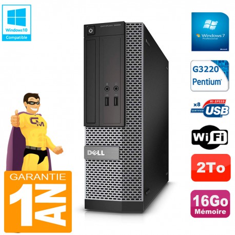 PC DELL 3020 SFF Intel G3220 Ram 16Go Disque 2 To Graveur DVD Wifi W7