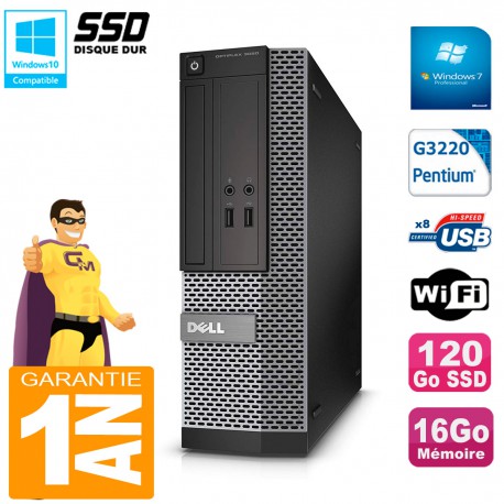 PC DELL 3020 SFF Intel G3220 Ram 16Go Disque 120 Go SSD Graveur DVD Wifi W7