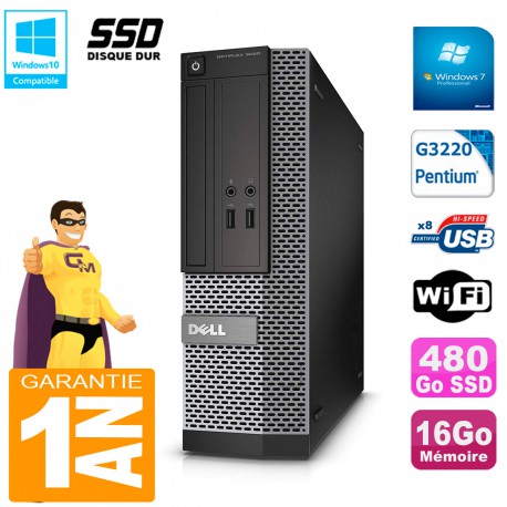 PC DELL 3020 SFF Intel G3220 Ram 16Go Disque 480 Go SSD Graveur DVD Wifi W7