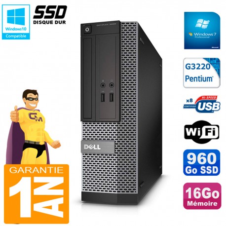 PC DELL 3020 SFF Intel G3220 Ram 16Go Disque 960 Go SSD Graveur DVD Wifi W7