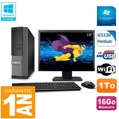 PC DELL 3020 SFF Ecran 19" Intel G3220 Ram 16Go Disque 1 To Wifi W7