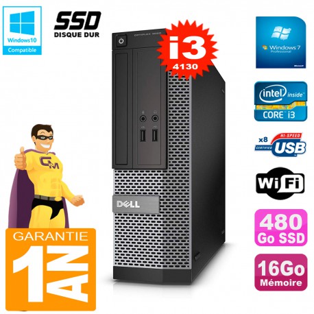 PC DELL 3020 SFF Core I3-4130 RAM 16Go Disque 480 Go SSD Graveur DVD Wifi W7