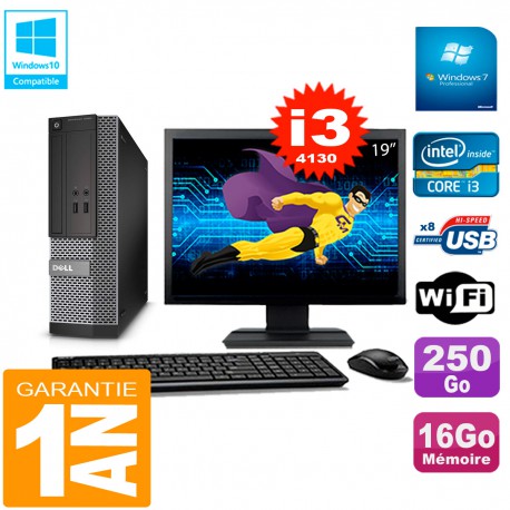 PC DELL 3020 SFF Ecran 19" Core I3-4130 RAM 16Go Disque 250 Go Wifi W7