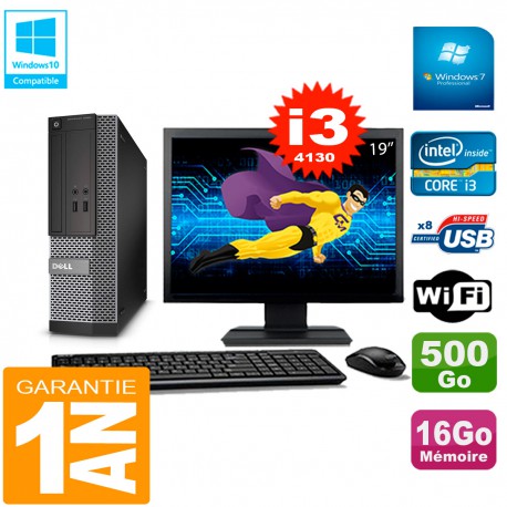 PC DELL 3020 SFF Ecran 19" Core I3-4130 RAM 16Go Disque 500 Go Wifi W7