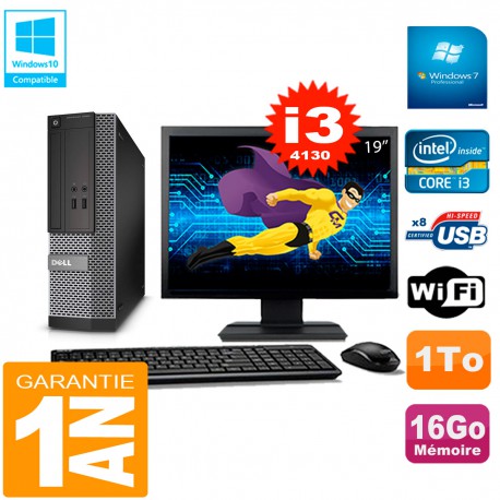 PC DELL 3020 SFF Ecran 19" Core I3-4130 RAM 16Go Disque 1 To Wifi W7