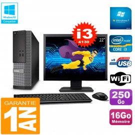 PC DELL 3020 SFF Ecran 22" Core I3-4130 RAM 16Go Disque 250 Go Wifi W7