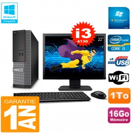 PC DELL 3020 SFF Ecran 22" Core I3-4130 RAM 16Go Disque 1 To Wifi W7