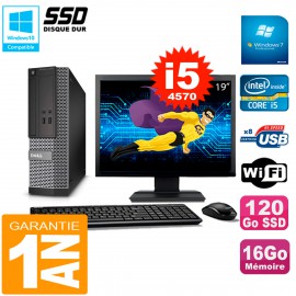 PC DELL 3020 SFF Ecran 19" Core I5-4570 RAM 16Go Disque 120 Go SSD Wifi W7