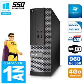 PC DELL 3020 SFF Intel G3220 RAM 4Go Disque Dur 960 Go SSD Graveur DVD Wifi W7