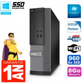 PC DELL 3020 SFF Intel G3220 RAM 8Go Disque Dur 960 Go SSD Graveur DVD Wifi W7