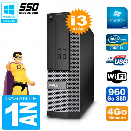 PC DELL 3020 SFF Core I3-4130 RAM 4Go Disque Dur 960 Go SSD Graveur DVD Wifi W7