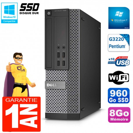 PC DELL 7020 SFF Intel G3220 RAM 8Go Disque Dur 960 Go SSD Graveur DVD Wifi W7