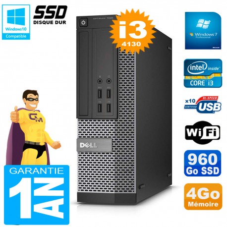 PC DELL 7020 SFF Core I3-4130 RAM 4Go Disque Dur 960 Go SSD Graveur DVD Wifi W7