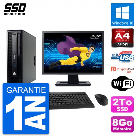 PC HP 705 G1 SFF Ecran 22" AMD PRO-7300B RAM 8Go SSD 2To Windows 10 Wifi