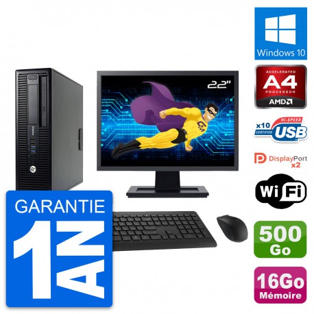 PC HP 705 G1 SFF Ecran 22" AMD PRO-7300B RAM 16Go Disque 500Go Windows 10 Wifi