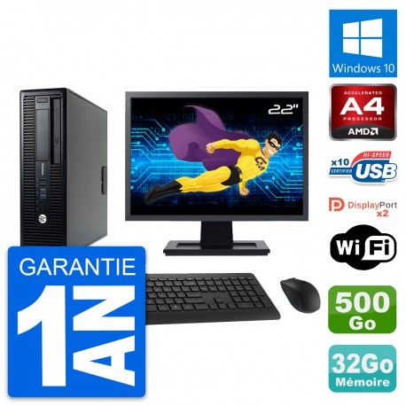 PC HP 705 G1 SFF Ecran 22" AMD PRO-7300B RAM 32Go Disque 500Go Windows 10 Wifi