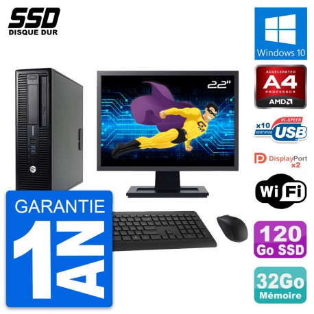 PC HP 705 G1 SFF Ecran 22" AMD PRO-7300B RAM 32Go SSD 120Go Windows 10 Wifi