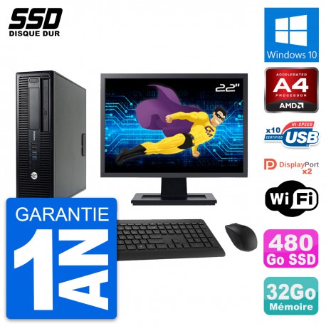 PC HP 705 G1 SFF Ecran 22" AMD PRO-7300B RAM 32Go SSD 480Go Windows 10 Wifi