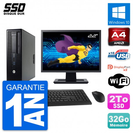 PC HP 705 G1 SFF Ecran 22" AMD PRO-7300B RAM 32Go SSD 2To Windows 10 Wifi