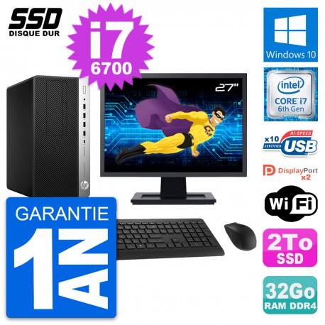 PC Tour HP ProDesk 600 G3 MT Ecran 27" i7-6700 RAM 32Go SSD 2To Windows 10 Wifi