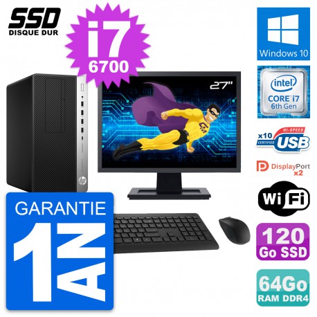 PC Tour HP ProDesk 600 G3 Ecran 27" i7-6700 RAM 64Go SSD 120Go Windows 10 Wifi