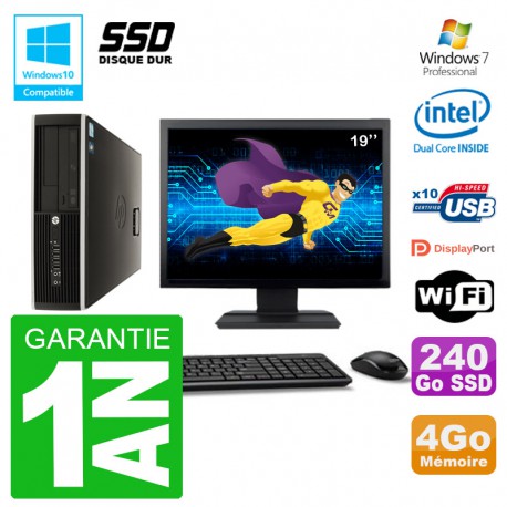 PC HP Compaq 8100 SFF Ecran 19" G6950 RAM 4Go SSD 240Go Graveur DVD Wifi W7