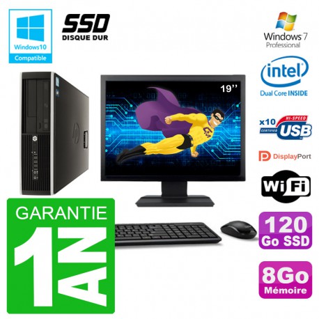 PC HP Compaq 8100 SFF Ecran 19" G6950 RAM 8Go SSD 120Go Graveur DVD Wifi W7