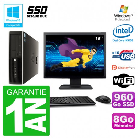 PC HP Compaq 8100 SFF Ecran 19" G6950 RAM 8Go SSD 960Go Graveur DVD Wifi W7