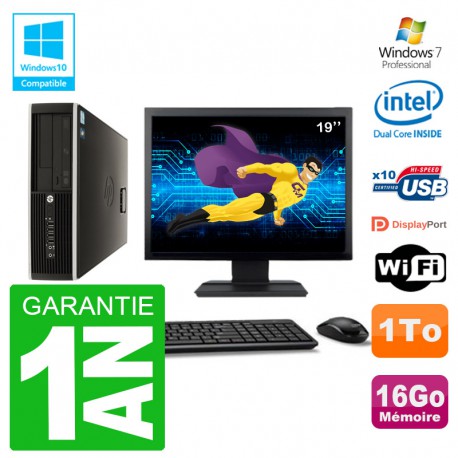 PC HP Compaq 8100 SFF Ecran 19" G6950 RAM 16Go Disque 1To Graveur DVD Wifi W7