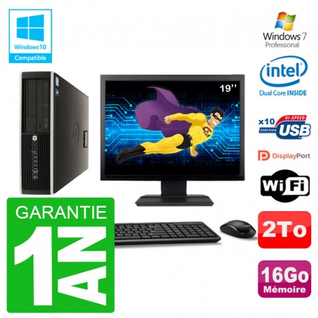 PC HP Compaq 8100 SFF Ecran 19" G6950 RAM 16Go Disque 2To Graveur DVD Wifi W7