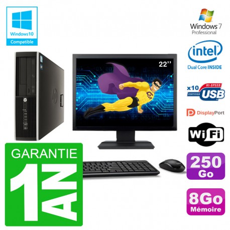 PC HP Compaq 8100 SFF Ecran 22" G6950 RAM 8Go Disque 250Go Graveur DVD Wifi W7