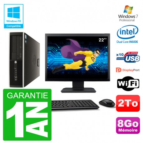 PC HP Compaq 8100 SFF Ecran 22" G6950 RAM 8Go Disque 2To Graveur DVD Wifi W7