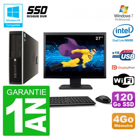 PC HP Compaq 8100 SFF Ecran 27" G6950 RAM 4Go SSD 120Go Graveur DVD Wifi W7