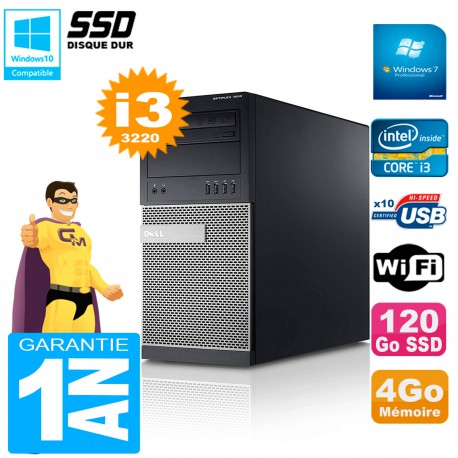 PC Tour DELL 7010 Core I3-3220 RAM 4Go Disque 120 Go SSD Wifi W7