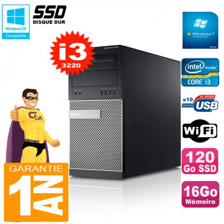 PC Tour DELL 7010 Core I3-3220 RAM 16Go Disque 120 Go SSD Wifi W7