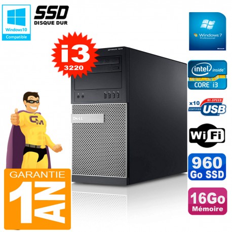 PC Tour DELL 7010 Core I3-3220 RAM 16Go Disque 960 Go SSD Wifi W7