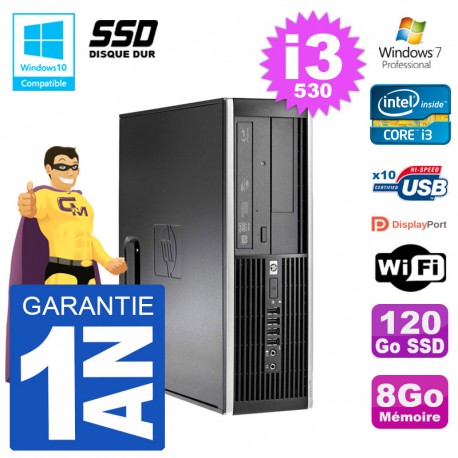 PC HP Compaq 8100 SFF i3-530 RAM 8Go SSD 120Go Graveur DVD Wifi W7