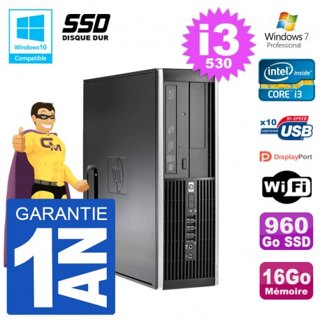 PC HP Compaq 8100 SFF i3-530 RAM 16Go SSD 960Go Graveur DVD Wifi W7