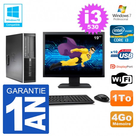 PC HP Compaq 8100 SFF Ecran 19" i3-530 RAM 4Go Disque 1To Graveur DVD Wifi W7