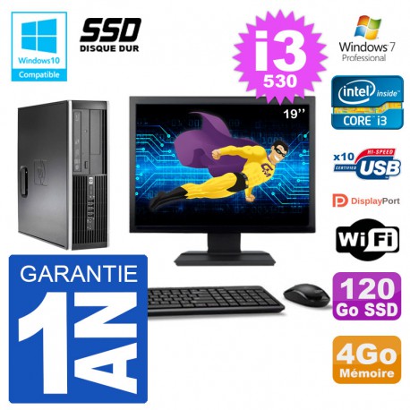 PC HP Compaq 8100 SFF Ecran 19" i3-530 RAM 4Go SSD 120Go Graveur DVD Wifi W7